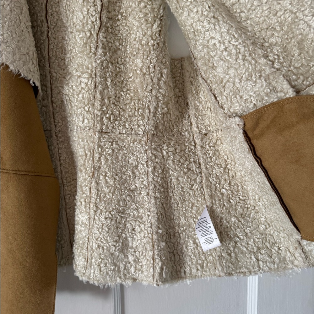 TALBOTS Faux Suede Sherling Sherpa Drape Tan Vest Large - Picture 5 of 6